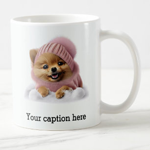 Adorable Pomeranian Winter Playtime Coffee Mug