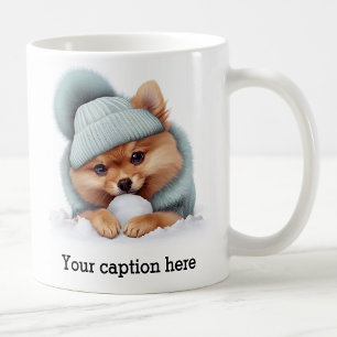 Adorable Pomeranian Winter Playtime Coffee Mug