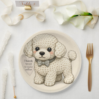 Adorable Poodle Puppy Party Knitted Illustration Paper Plate