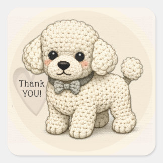 Adorable Poodle Puppy Party Knitted Illustration Square Sticker