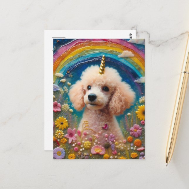 Adorable Poodle Unicorn Postcard (Front/Back In Situ)