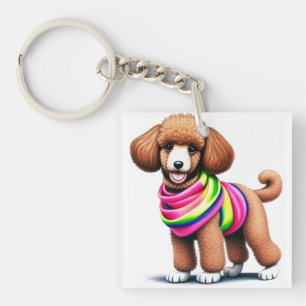 Adorable Poodle Wearing a Colourful Scarf Keychain