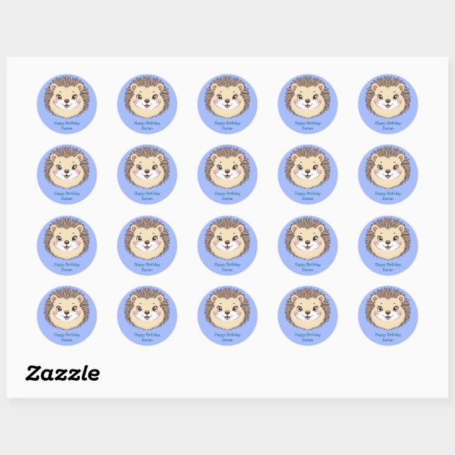 Adorable porcupine animal pet cartoon Birthday Classic Round Sticker (Sheet)