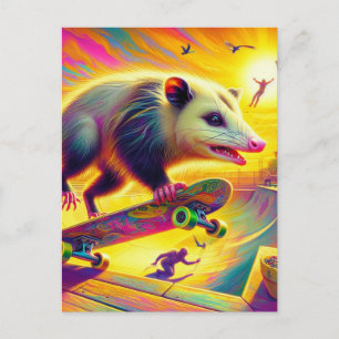 Adorable Possum Skateboarding Postcard