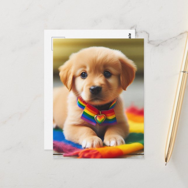 Adorable Pride Puppy Postcard (Front/Back In Situ)