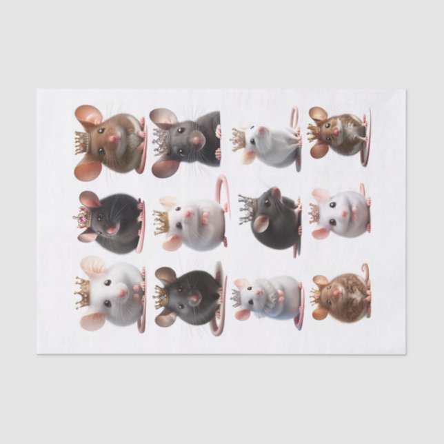 Adorable Prince and Princess Mice with Crowns Tissue Paper (Front)