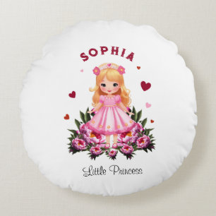 Adorable princess with flowers round pillow