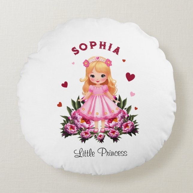 Adorable princess with flowers round pillow (Front)
