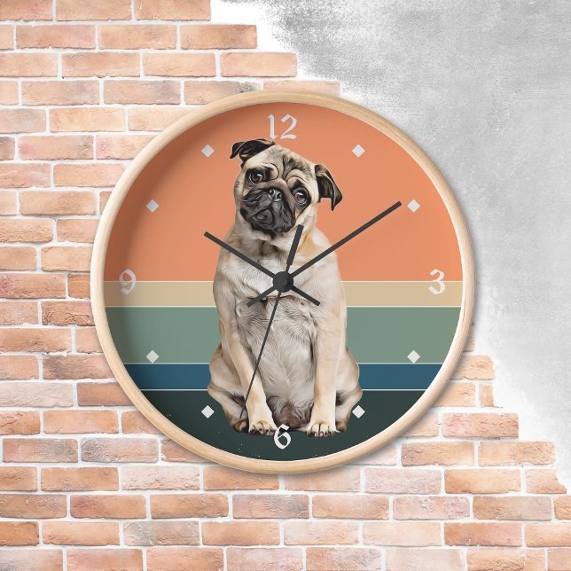 Adorable Pug Dog Retro Sunset Clock (Creator Uploaded)