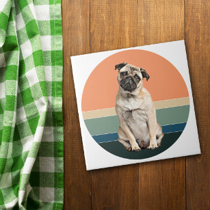 Adorable Pug Dog Retro Sunset Tile