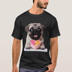 Adorable Pug Dog Valentine Treat Box Illustration T-Shirt