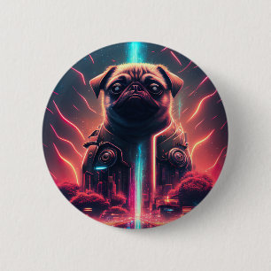 Adorable Pug in Futuristic Robot Costume 2 Inch Round Button