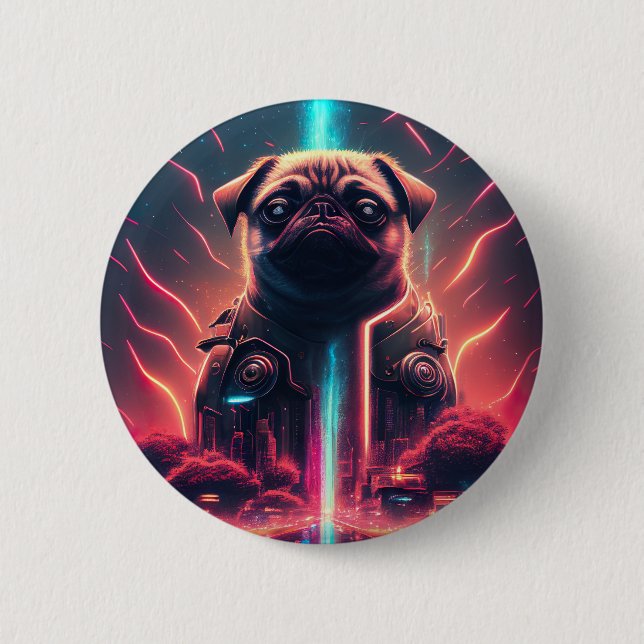 Adorable Pug in Futuristic Robot Costume 2 Inch Round Button (Front)