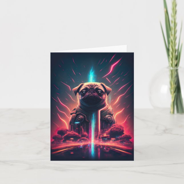 Adorable Pug in Futuristic Robot Costume Card (Front)