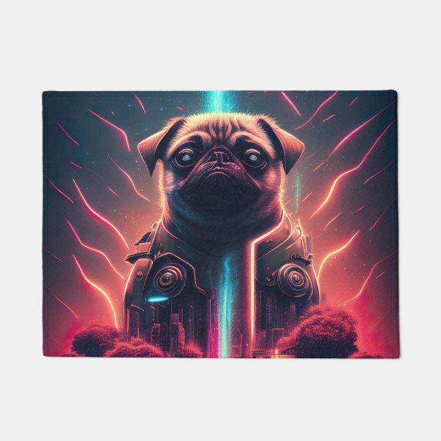 Adorable Pug in Futuristic Robot Costume Doormat (Front)