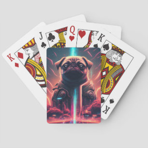 Adorable Pug in Futuristic Robot Costume Playing Cards