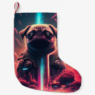 Adorable Pug in Futuristic Robot Costume Small Christmas Stocking