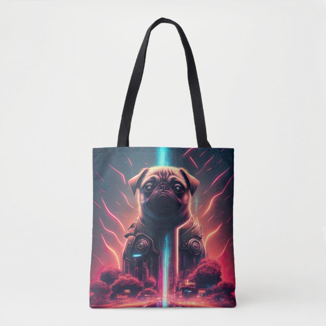 Adorable Pug in Futuristic Robot Costume Tote Bag (Front)