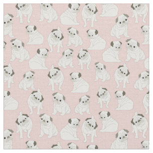 Adorable Pug on Pink Background Fabric