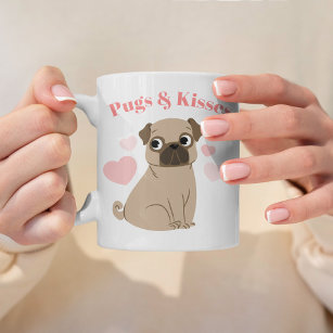 Adorable Pug "Pugs and Kisses" Custom Photo Coffee Mug