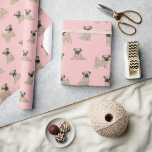 Adorable Pug Puppies Pattern Wrapping Paper