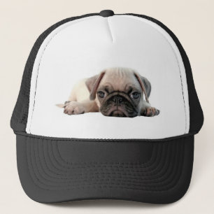 adorable pug puppy trucker hat