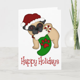 Adorable Pug Themed Holiday Christmas Tees, Gifts Card