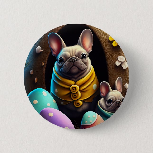 Adorable Pug with Easter Eggs A Festive and Cute 2 Inch Round Button (Front)