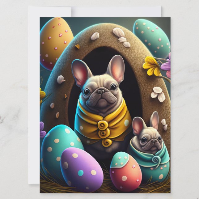 Adorable Pug with Easter Eggs A Festive and Cute  Card (Front)