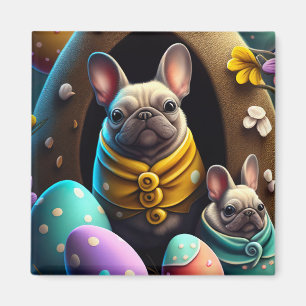 Adorable Pug with Easter Eggs A Festive and Cute Magnet