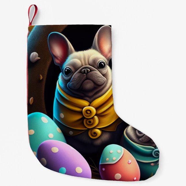 Adorable Pug with Easter Eggs A Festive and Cute Small Christmas Stocking (Front)