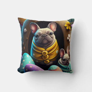 Adorable Pug with Easter Eggs A Festive and Cute Throw Pillow