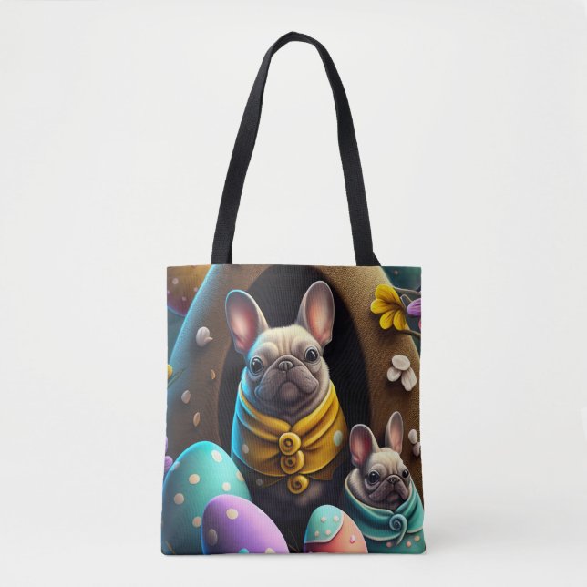 Adorable Pug with Easter Eggs A Festive and Cute Tote Bag (Front)