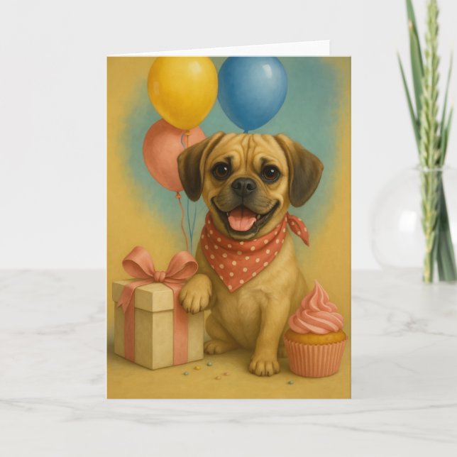 Adorable Puggle Birthday Card (Front)