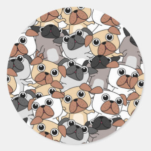 Adorable Pugs Classic Round Sticker