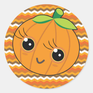 🎃 Adorable pumpkin with zig zags in a background Classic Round Sticker