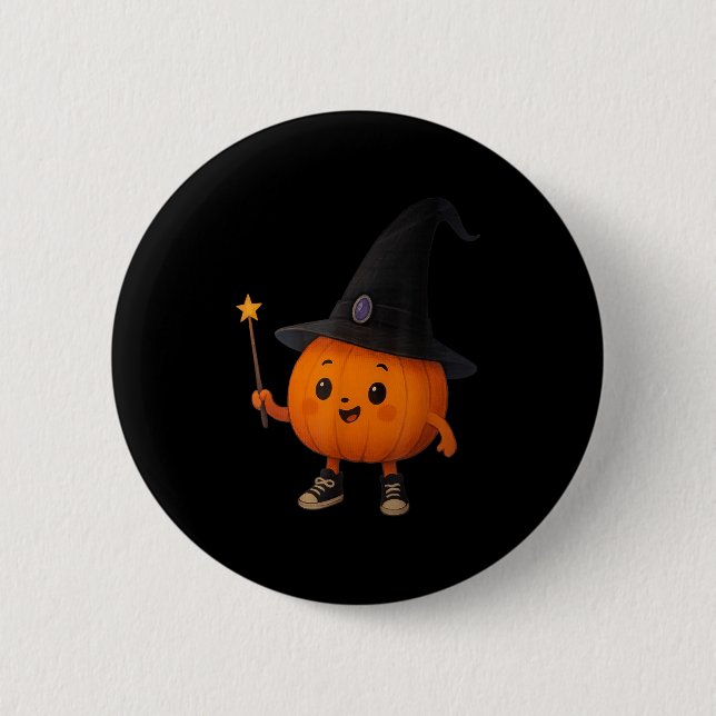 Adorable Pumpkin Wizard  2 Inch Round Button (Front)