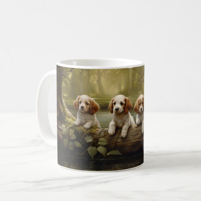 Adorable Puppies Line Ceramic Mug (Front Left)