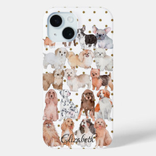 Adorable Puppies Polka Dots-Personalized iPhone 15 Case