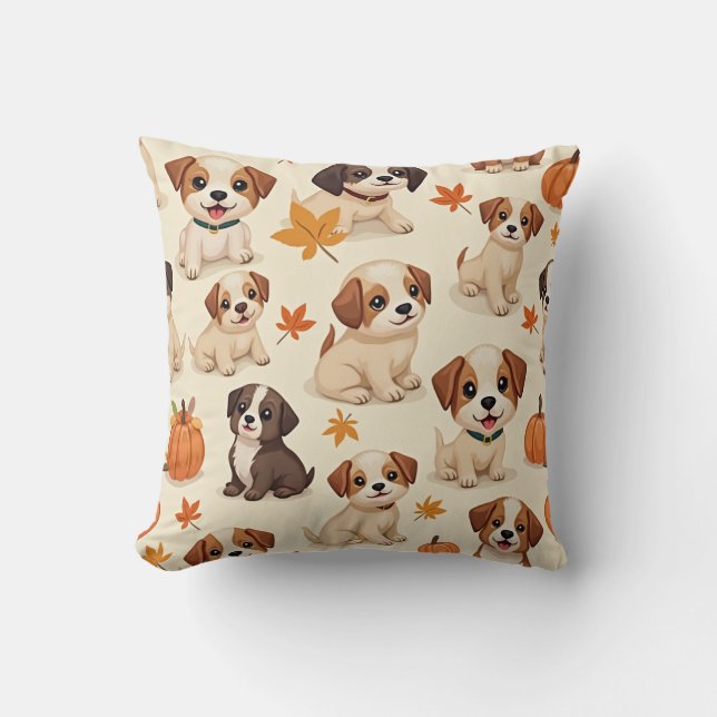 Adorable Puppies Thanksgiving Pillow (Front)