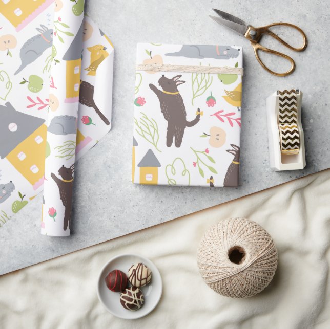 Adorable puppy and bird baby shower wrapping paper (Crafts)