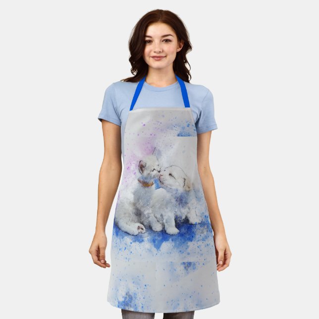 Adorable Puppy and Kitten Kiss Paint Splatter Apron (Worn)