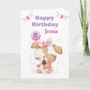 Adorable Puppy Birthday Card Custom Age Balloon