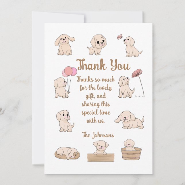 Adorable Puppy Birthday Party Thank You Card (Front)