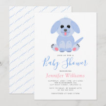 Adorable Puppy Blue Personalized Baby Boy Shower