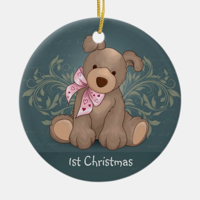 Adorable Puppy Customized Christmas Ornament (Front)