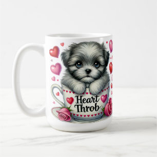 ADORABLE PUPPY DOG IN VALENTINE TEACUP COFFEE MUG