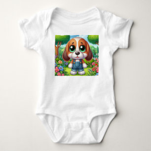 Adorable Puppy In Overalls Baby Bodysuit