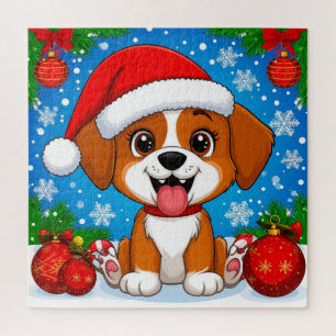 Adorable Puppy in Santa Hat With Christmas Gifts Jigsaw Puzzle