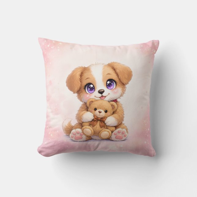 Adorable Puppy Nursery Decor Throw Pillow (Front)